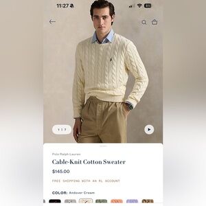 Polo Ralph Lauren Cable-Knit Cotton Sweater size medium cream color